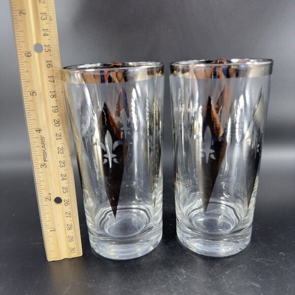 Dorothy Thorpe Silver Harlequin Diamond Fleur de Lis Glasses Highball Barware 4 - Picture 6 of 16